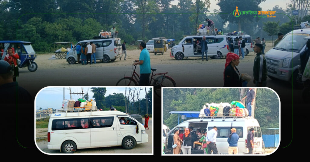 साना गाडीको छतमा ठेलमठेल सामान, दुर्घटनाको जोखिम