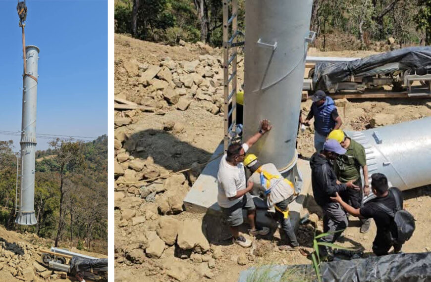 चिसापानीमा जाल्पादेवी केबलकारको पोल ठड्याउने काम सुरु